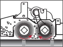 Illustration of a cylindrical scrub deck on a floor scrubber